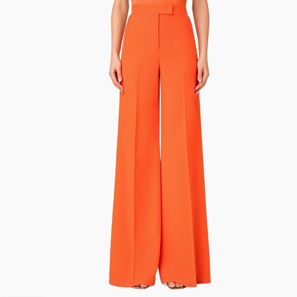 AKRIS | NEW Floretta Orange Wide Leg High Waist Silk Pants Women’s Size 8